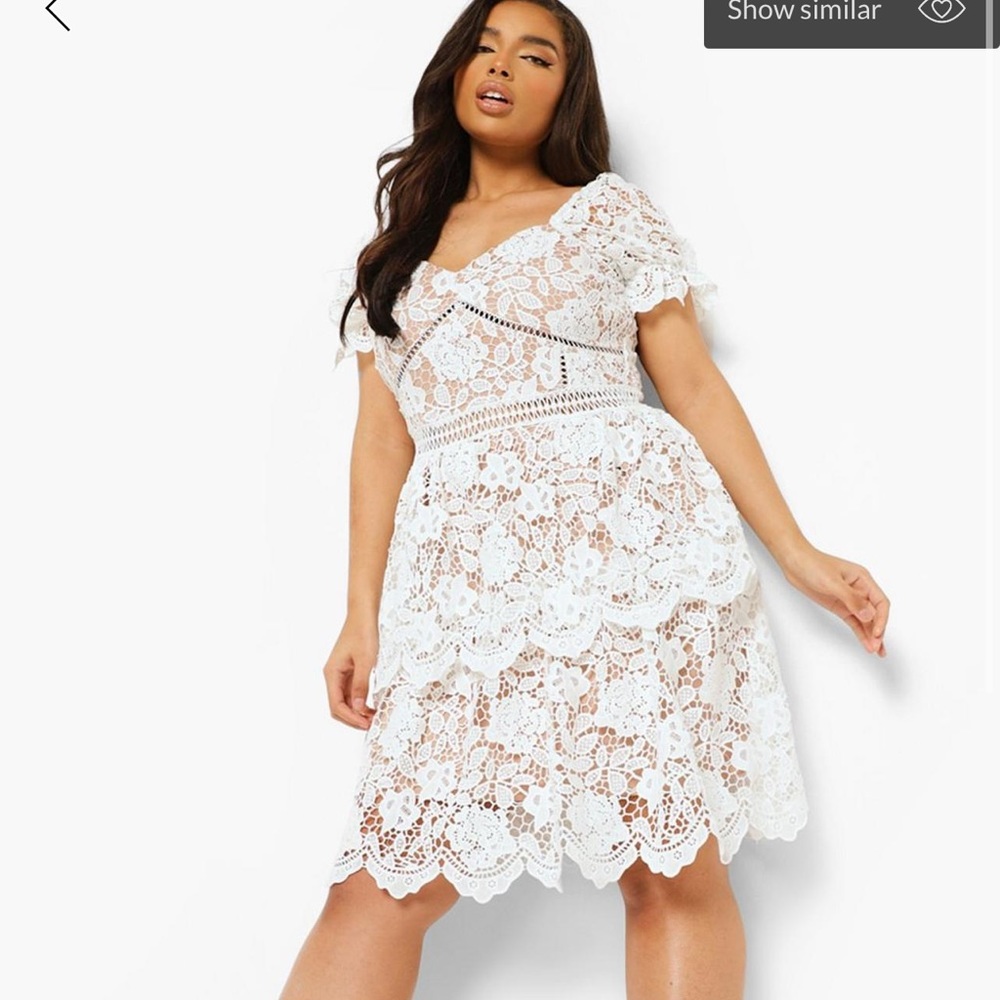 Boohoo Plus Lace Tiered Skater Dress